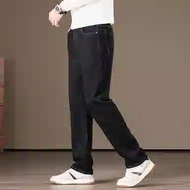 羽浅 秋冬季百搭棉弹舒适长裤时尚水洗原色休闲裤子潮流后袋刺绣宽松直筒牛仔裤 男款