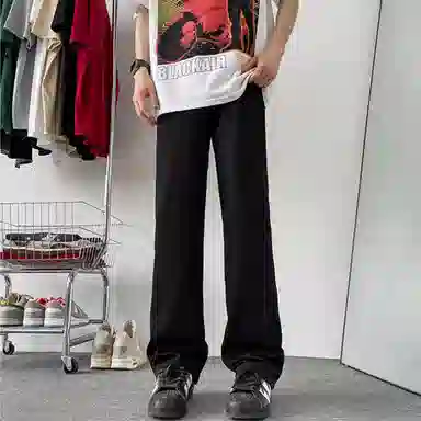 羽浅 美式高街宽松黄泥色印花直筒裤子牛仔裤 男女同款