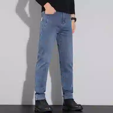 羽浅 秋冬款潮牌韩版百搭弹力长裤时尚绣标棉弹耐磨显瘦裤子潮流小直筒牛仔裤 男款
