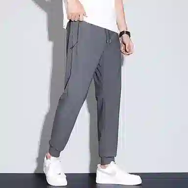 羽浅 夏季薄款冰丝束脚裤时尚拉链口袋运动速干长裤潮牌百搭大码休闲裤 男款