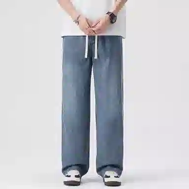 羽浅 莱赛尔天丝时尚简约百搭长裤潮流松紧腰弹力宽松直筒牛仔裤 男款