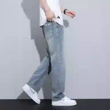 羽浅 耐磨耐脏松紧腰男宽松阔腿复古潮牌休闲工作直筒裤夏季牛仔裤 男女同款