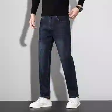 羽浅 秋冬季潮牌刺绣百搭休闲长裤潮流时尚耐磨合体修身直筒牛仔裤 男款