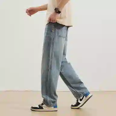 羽浅 高街美式痞帅复古潮牌直筒牛仔裤 男款