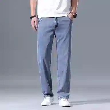 羽浅 夏季轻薄透气莱赛尔天丝弹力舒适长裤时尚水洗做旧休闲裤子潮流百搭宽松阔腿牛仔裤 男款