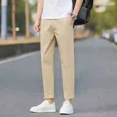 羽浅 日系简约风九分修身直筒百搭弹力透气休闲裤 男款