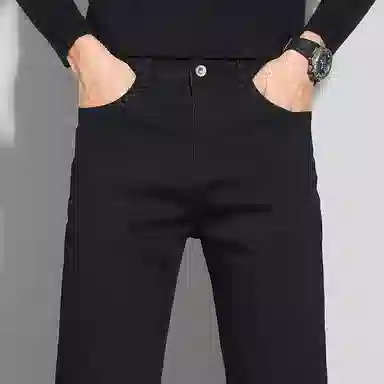 羽浅 潮牌纯百搭弹力长裤秋冬季时尚后袋小标识棉弹耐磨裤子潮流宽松直筒牛仔裤 男款