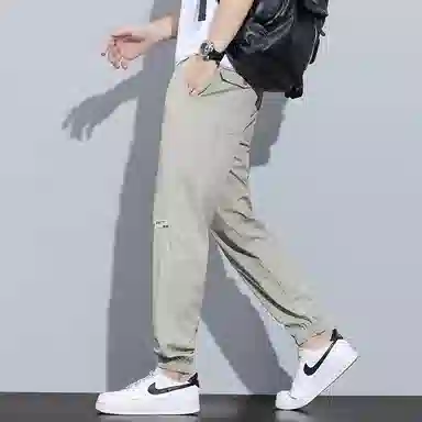 羽浅 日系潮流时尚松紧工装九分宽松休闲裤 男款
