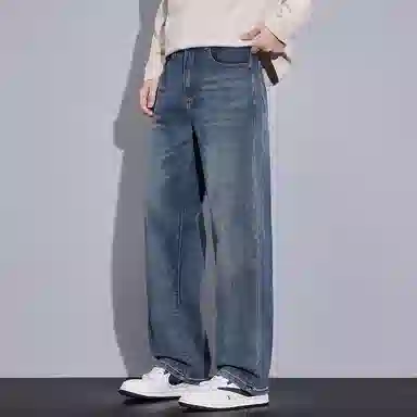 羽浅 秋冬季潮牌复古休闲宽松显瘦阔腿长裤潮流怀旧时尚耐磨百搭直筒牛仔裤 男款