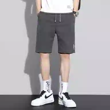 羽浅 时尚舒适宽松中裤外穿五分直筒休闲短裤 男款