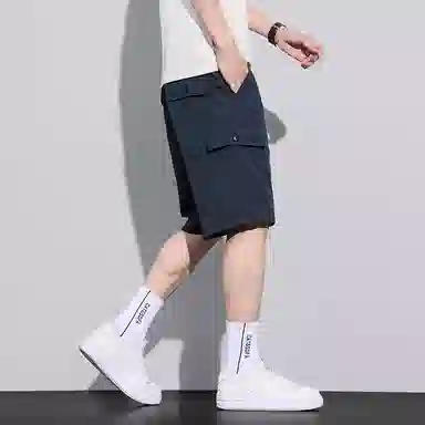 羽浅 夏季薄款宽松百搭五分裤多口袋工装拼接款中裤舒适透气休闲短裤 男款