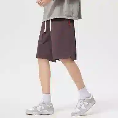 羽浅 纯色运动薄款美式宽松男潮牌系带五分休闲短裤 男款