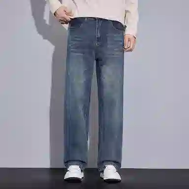 羽浅 秋冬季潮牌复古休闲宽松显瘦阔腿长裤潮流怀旧时尚耐磨百搭直筒牛仔裤 男款