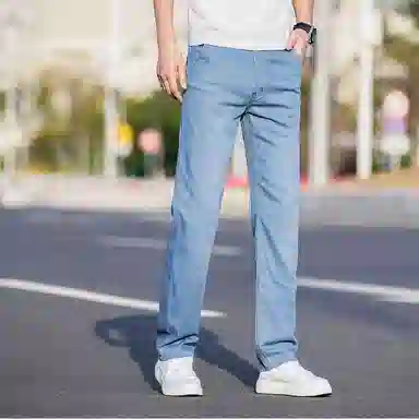羽浅 高档舒适天丝莱赛尔时尚长裤夏季轻薄百搭商务休闲大码裤子潮流后袋小标识宽松直筒牛仔裤 男款