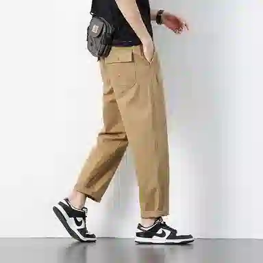 羽浅 纯色九分运动宽松直筒个性简约痞帅休闲裤 男款