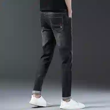 羽浅 潮流刺绣个性百搭弹力长裤韩版时尚标识修身小脚牛仔裤 男款