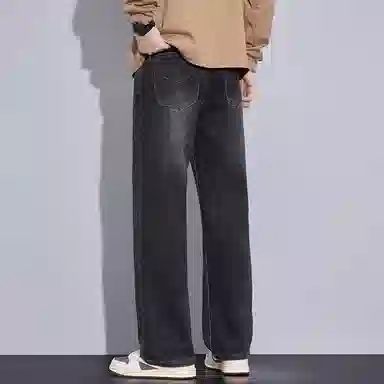 羽浅 秋冬季潮牌复古休闲宽松显瘦阔腿长裤潮流怀旧时尚耐磨百搭直筒牛仔裤 男款