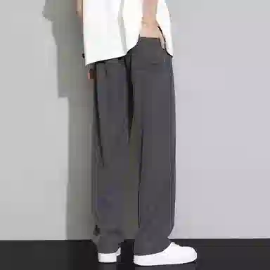 羽浅 纯色宽松高街直筒垂直拖地抽绳松紧腰阔腿休闲裤 男女同款