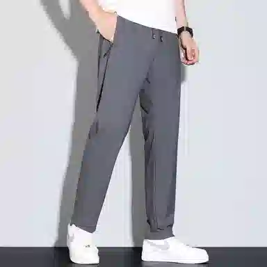 羽浅 夏季薄款冰丝束脚裤时尚拉链口袋运动速干长裤潮牌百搭大码休闲裤 男款