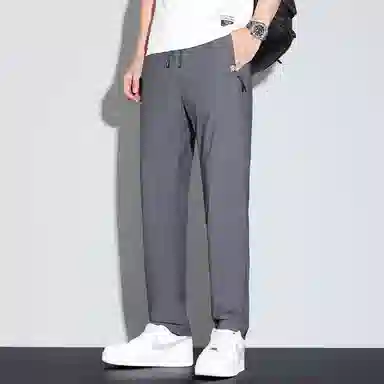 羽浅 夏季薄款冰丝束脚裤时尚拉链口袋运动速干长裤潮牌百搭大码休闲裤 男款