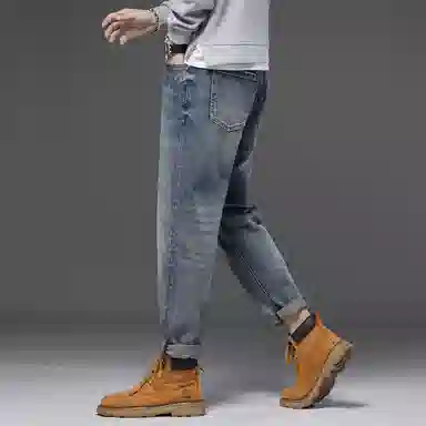 羽浅 潮牌复古百搭哈伦长裤秋冬季时尚怀旧水洗刺绣休闲耐磨裤子潮流宽松直筒牛仔裤 男款