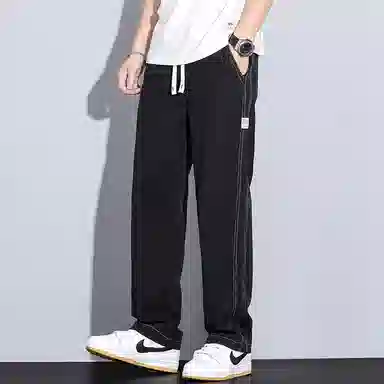 羽浅 薄款宽松直筒抽绳款松紧腰简约百搭舒适户外运动拖地休闲裤 男款
