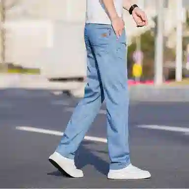 羽浅 高档舒适天丝莱赛尔时尚长裤夏季轻薄百搭商务休闲大码裤子潮流后袋小标识宽松直筒牛仔裤 男款
