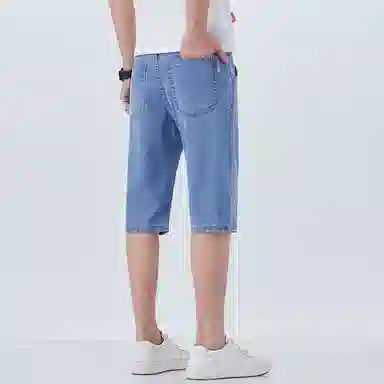 羽浅 高档莱赛尔天丝五分裤夏季薄款舒适弹力中裤商务休闲修身直筒牛仔短裤 男款