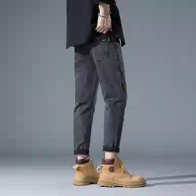 羽浅 秋冬季潮牌复古弹力百搭九分裤潮流后袋刺绣小标识棉弹休闲裤子时尚修身显瘦牛仔裤 男款