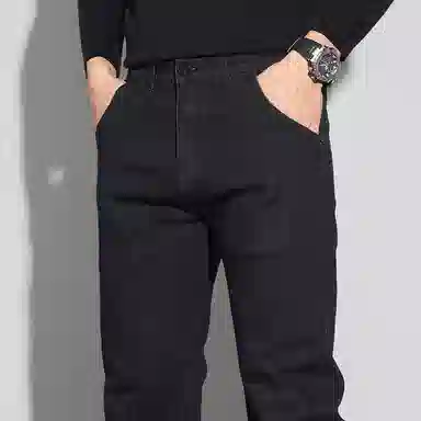 羽浅 潮牌百搭弹力长裤秋冬款时尚后袋小标识棉弹耐磨显瘦裤子潮流韩版小直筒牛仔裤 男款