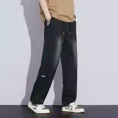 羽浅 潮流莱赛尔天丝透气百搭长裤时尚个性刺绣弹力宽松直筒牛仔裤 男款