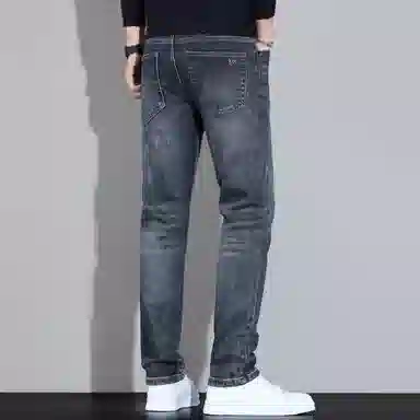 羽浅 秋冬季潮牌百搭棉弹舒适长裤时尚简约刺绣潮流耐磨修身小直筒牛仔裤 男款