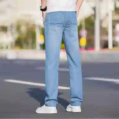 羽浅 高档舒适天丝莱赛尔时尚长裤夏季轻薄百搭商务休闲大码裤子潮流后袋小标识宽松直筒牛仔裤 男款