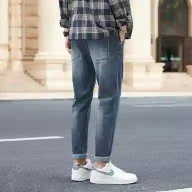 羽浅 弹力耐磨百搭合身九分裤潮流直筒锥形休闲简约牛仔裤 男款