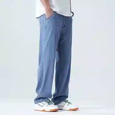 羽浅 高档莱赛尔天丝凉感舒适百搭长裤时尚休闲怀旧弹力裤子潮流宽松阔腿牛仔裤 男款
