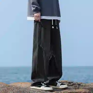 羽浅 美式直筒宽松柔软百搭抽绳牛仔裤 男女同款