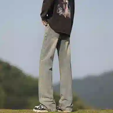 羽浅 港风运动宽松时尚简约直筒裤休闲长裤牛仔裤 男女同款