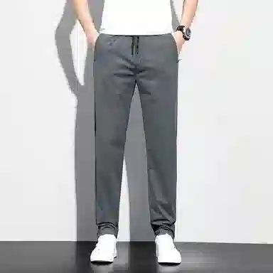 羽浅 夏季轻薄透气冰丝裤时尚松紧腰系带弹力长裤潮流百搭修身直筒休闲裤 男款
