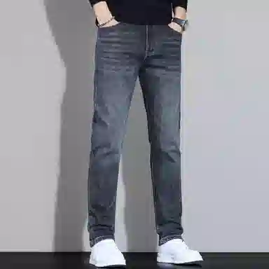 羽浅 秋冬季潮牌百搭棉弹舒适长裤时尚简约刺绣潮流耐磨修身小直筒牛仔裤 男款