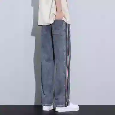 羽浅 美式男夏季薄款高街阔腿裤子潮牌宽松直筒夏天休闲长裤牛仔裤 男女同款