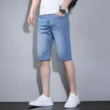 羽浅 男夏季薄款五分裤子男士休闲中裤直筒宽松弹力马裤牛仔短裤 男女同款