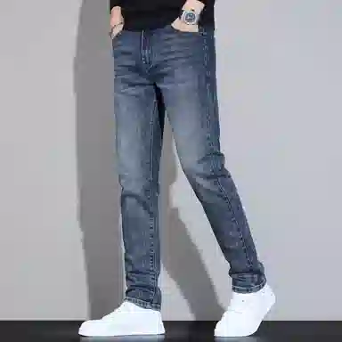 羽浅 秋冬季潮牌百搭棉弹舒适长裤时尚简约刺绣潮流耐磨修身小直筒牛仔裤 男款