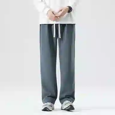 羽浅 纯色百搭宽松直筒抽绳款松紧腰舒适柔软青少年学生阔腿运动休闲裤 男款