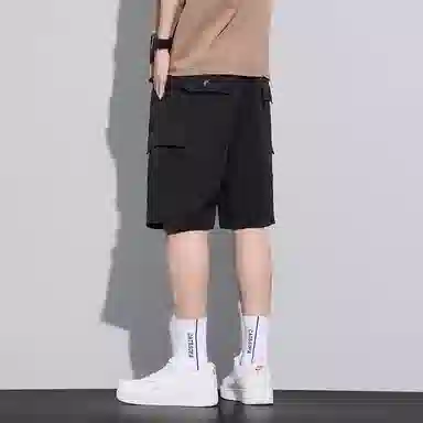 羽浅 夏季薄款宽松百搭五分裤多口袋工装拼接款中裤舒适透气休闲短裤 男款