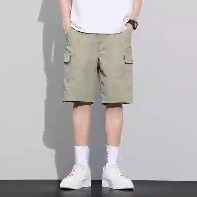 羽浅 夏季薄款宽松百搭五分裤多口袋工装拼接款中裤舒适透气休闲短裤 男款