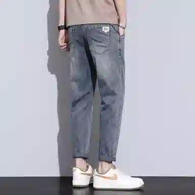 羽浅 薄款修身复古弹力九分休闲牛仔裤 男款