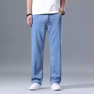羽浅 夏季轻薄透气莱赛尔天丝弹力舒适长裤时尚水洗做旧休闲裤子潮流百搭宽松阔腿牛仔裤 男款