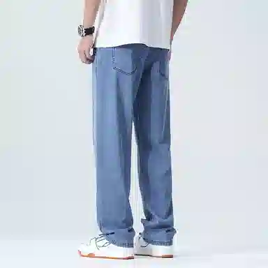 羽浅 高档莱赛尔天丝凉感舒适百搭长裤时尚休闲怀旧弹力裤子潮流宽松阔腿牛仔裤 男款