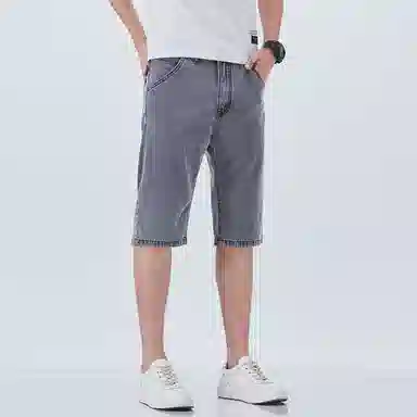 羽浅 高档莱赛尔天丝五分裤夏季薄款舒适弹力中裤商务休闲修身直筒牛仔短裤 男款