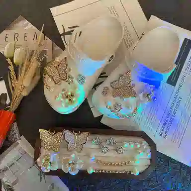 【花蕊金蝶链条】 攸委 小香风洞洞鞋配件 装饰泡芙鞋花配饰高级感时尚百搭云朵通用 树脂 鞋扣 男女同款情侣款